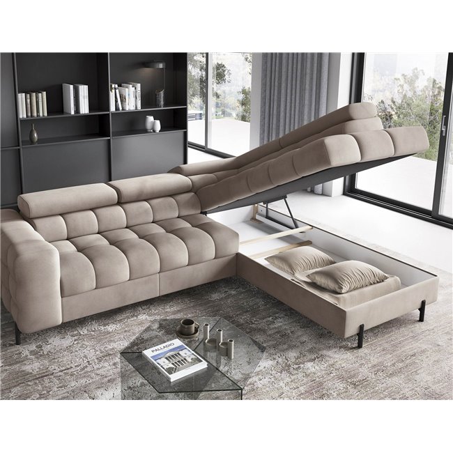 Corner sofa Elferucce R, sleeping function, Paros 02, beige, H93x200x276cm