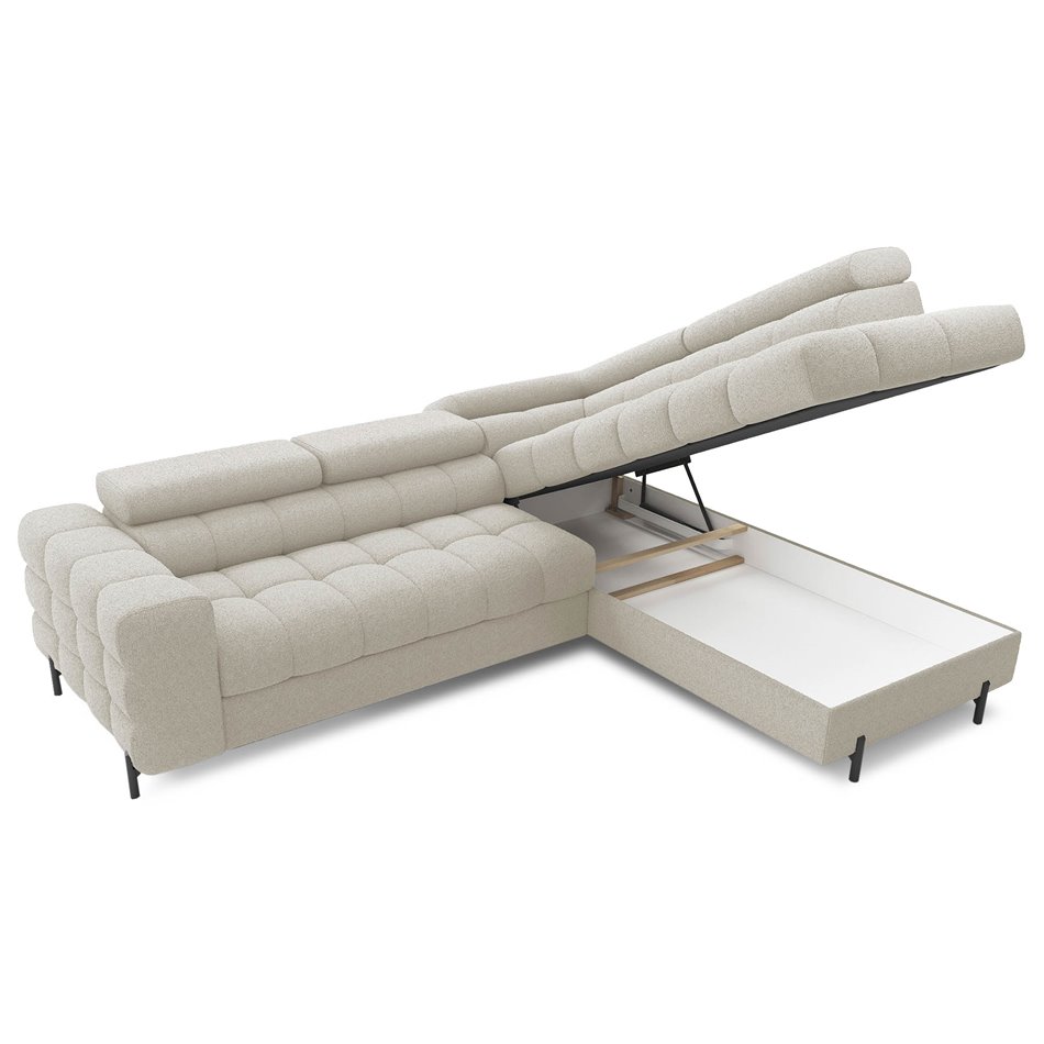 Corner sofa Elferucce R, sleeping function, Royal 18, bouclé, beige, H93x200x276cm