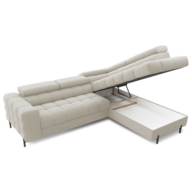 Corner sofa Elferucce R, sleeping function, Royal 18, bouclé, beige, H93x200x276cm