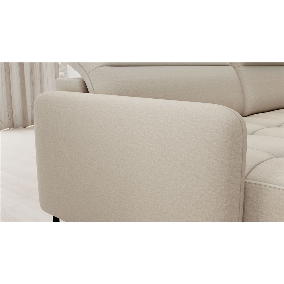 U shape sofa Elberto L, sleeping function, Manhattan 18, velvet, beige, H100x165x306cm