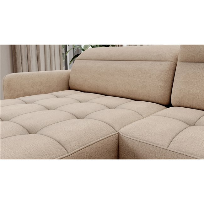 U shape sofa Elberto L, sleeping function, Toscany 18, velvet, beige, H100x165x306cm