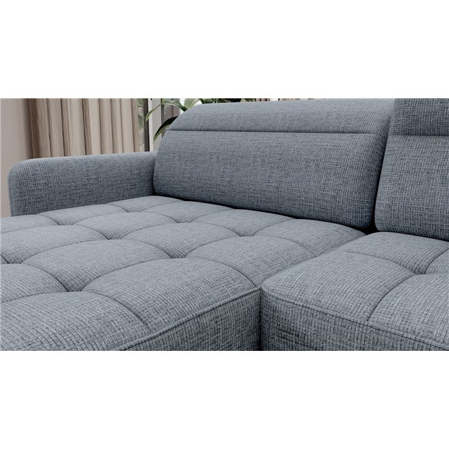 U shape sofa Elberto L, sleeping function, Aubron 100, wavy velvet, blue, H100x165x306cm