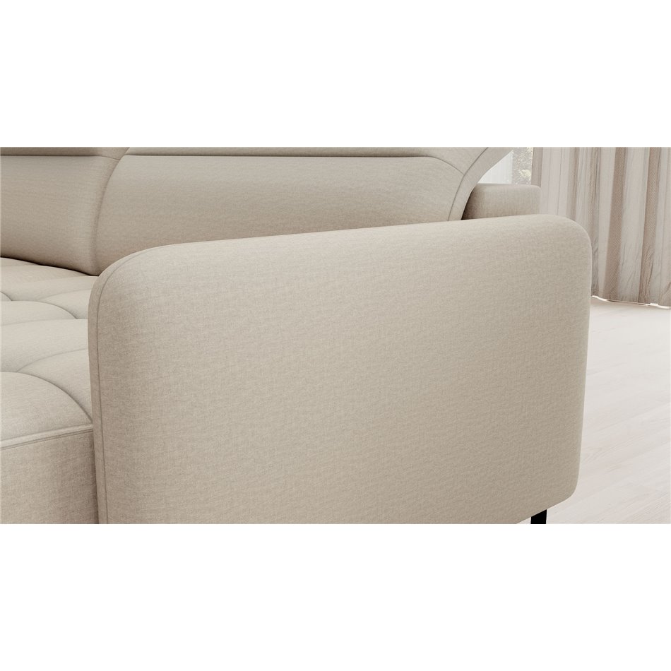 U shape sofa Elberto R, sleeping function, Manhattan 18, velvet, beige, H100x165x306cm
