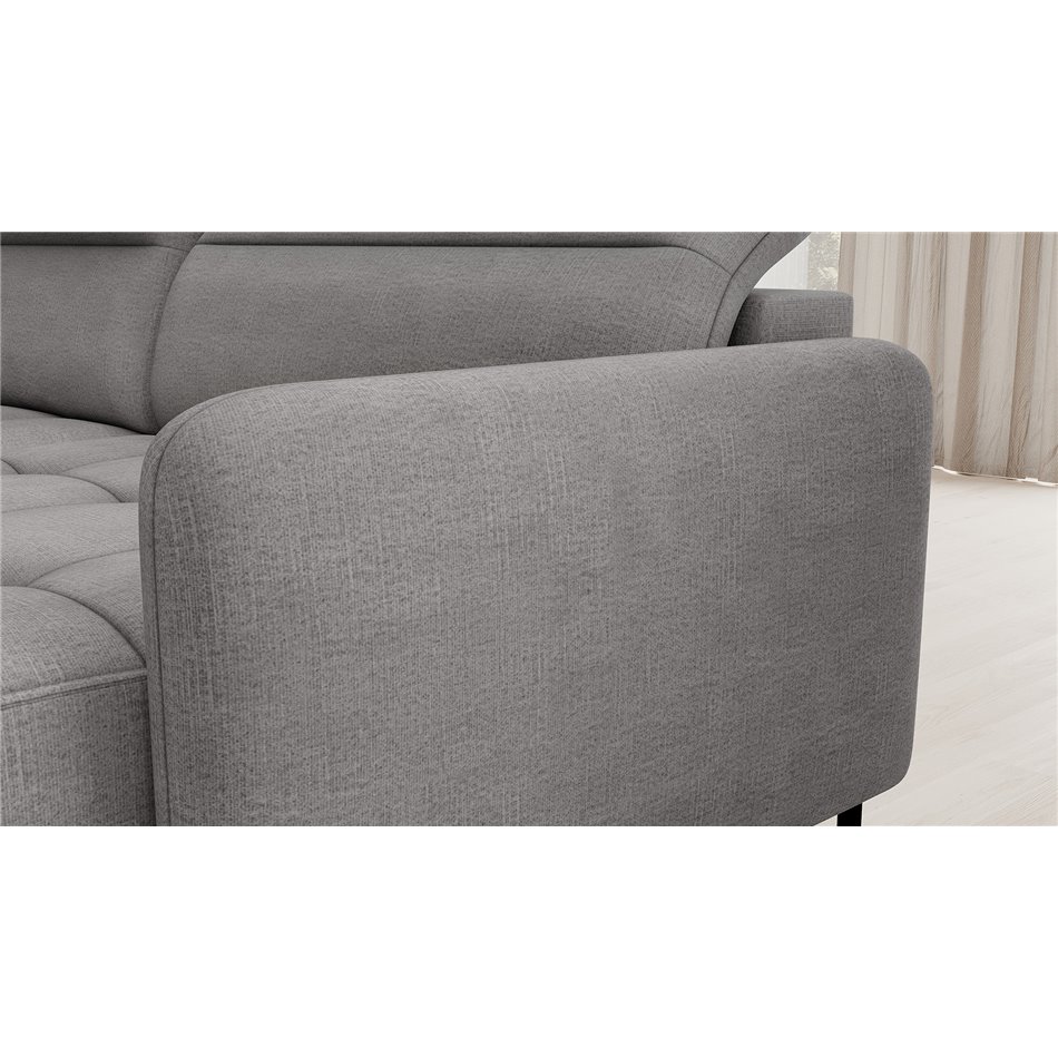 U shape sofa Elberto R, sleeping function, Toscany 03, velvet, grey, H100x165x306cm