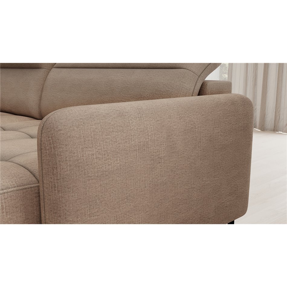 П-образный угловой диван Elberto R, раздвижной, Toscany 20, бархат, коричневый, H100x165x306см