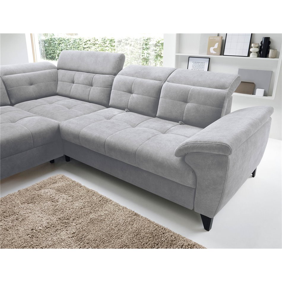 Corner sofa Elinferne L, sleeping function, Aura 04, velvet, grey, H107x210x297cm