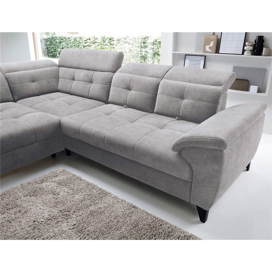 Corner sofa Elinferne L, sleeping function, Raquel 04, grey, H107x210x297cm