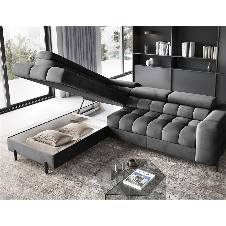 Corner sofa Elferucce L, sleeping function, Paros 06, dark grey, H93x200x276cm