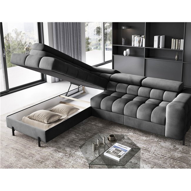 Corner sofa Elferucce L, sleeping function, Paros 06, dark grey, H93x200x276cm