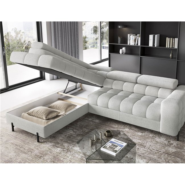 Corner sofa Elferucce L, sleeping function, Royal 03, bouclé, grey, H93x200x276cm