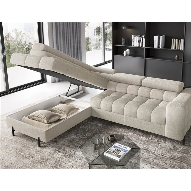 Corner sofa Elferucce L, sleeping function, Royal 18, bouclé, beige, H93x200x276cm