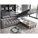 Corner sofa Elferucce R, sleeping function, Aura 04, velvet, grey, H93x200x276cm