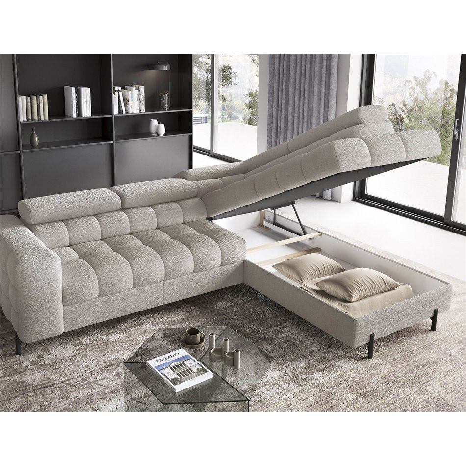 Corner sofa Elferucce R, sleeping function, Royal 20, bouclé, beige, H93x200x276cm