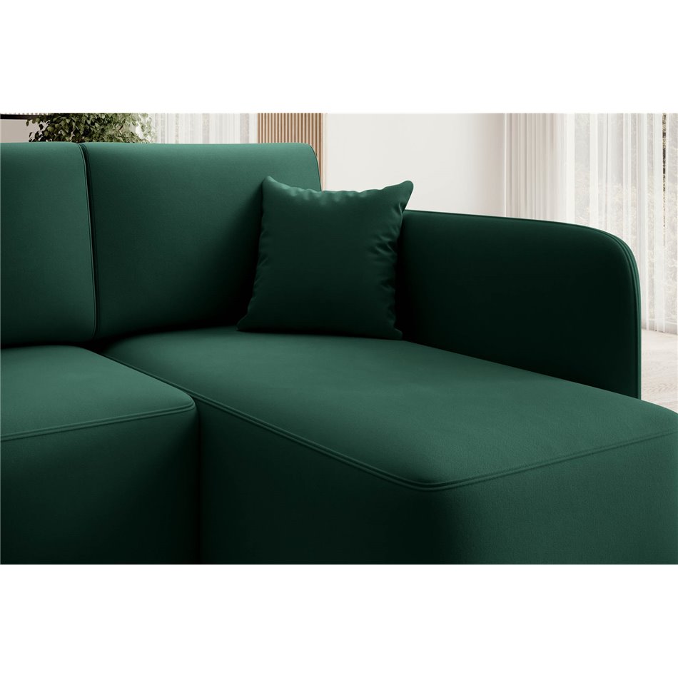 Corner sofa Elhandson R, sleeping function, Lukso 35, velvet, green, H89x150x206cm
