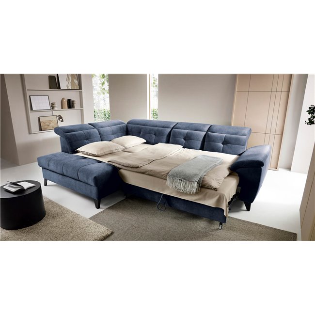 Corner sofa Elinferne L, sleeping function, Relax 40, velvet, dark blue, H107x210x297cm