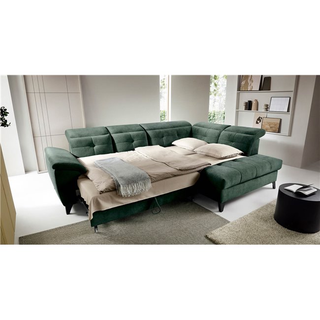 Corner sofa Elinferne R, sleeping function, Raquel 35, dark green, H107x210x297cm