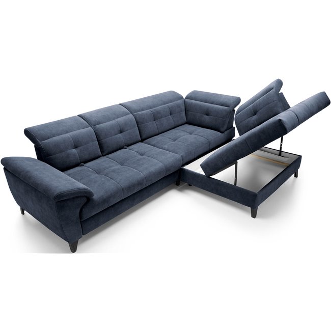 Corner sofa Elinferne R, sleeping function, Relax 40, velvet, dark blue, H107x210x297cm