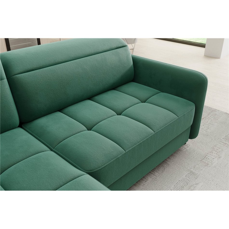 Corner sofa Elbare L, sleeping function, Lukso 35, velvet, dark green, H100x160x208cm