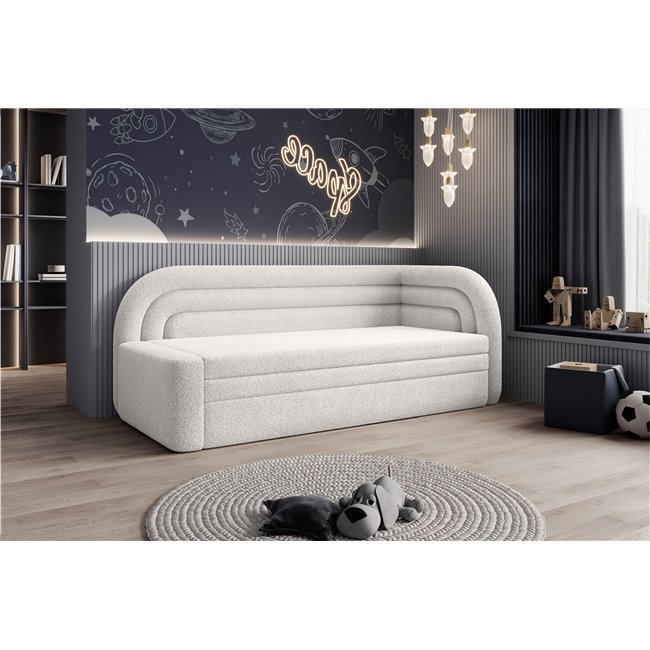 Sofa bed Elfabilo R, sleeping function, Royal 01, bouclé, white, H80x86x223cm