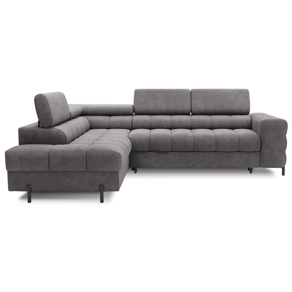 Corner sofa Elferucce L, sleeping function, Aura 04, velvet, grey, H93x200x276cm