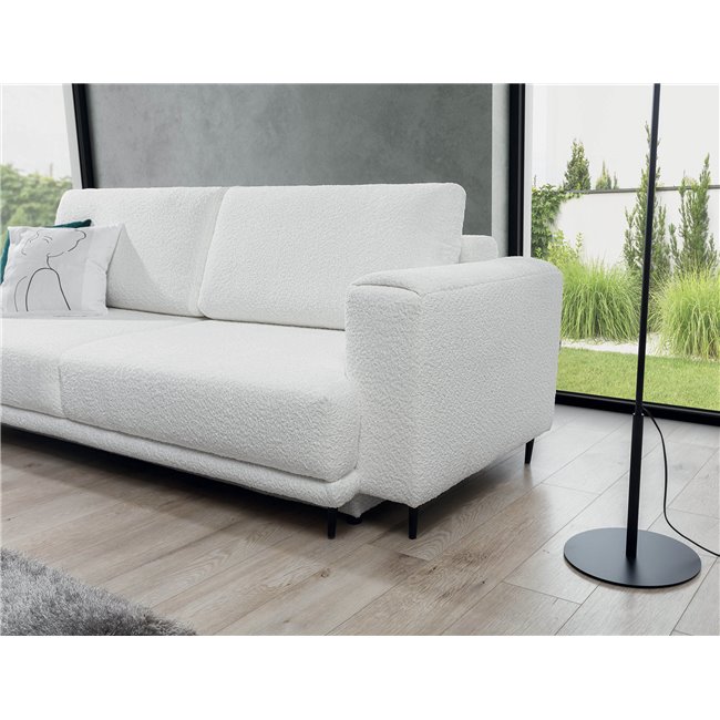 Sofa bed Edalia Royal 01, bouclé, white, H90x95x260cm
