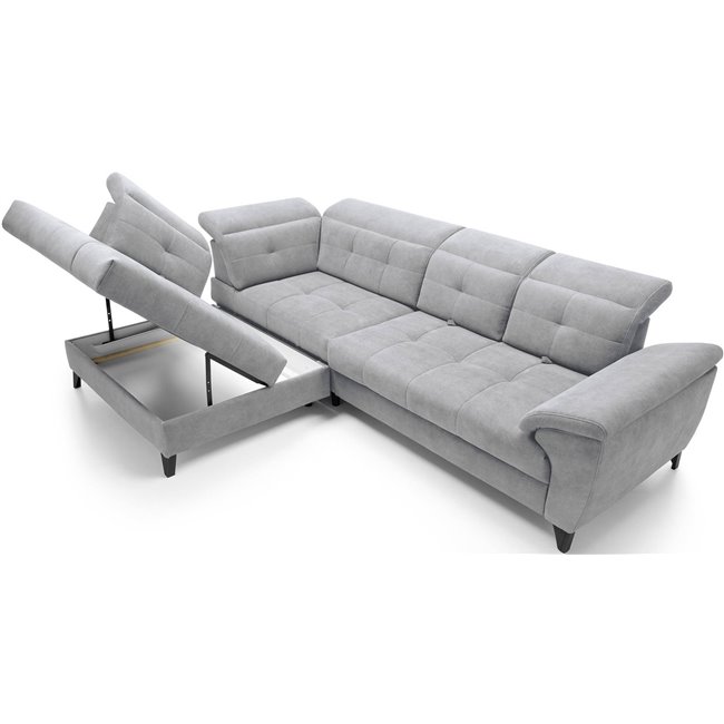 Corner sofa Elinferne L, sleeping function, Aura 04, velvet, grey, H107x210x297cm