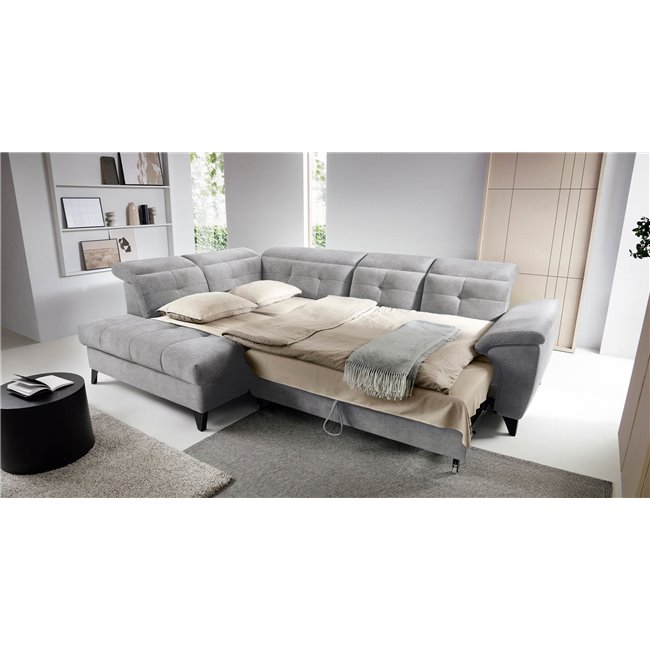 Corner sofa Elinferne L, sleeping function, Raquel 04, grey, H107x210x297cm