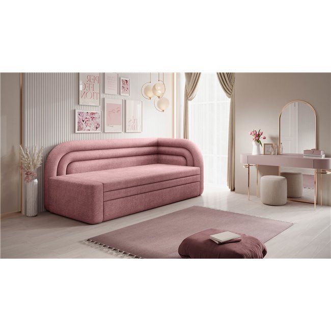 Sofa bed Elfabilo R, sleeping function, Touch 24, textured velvet, pink, H80x86x223cm