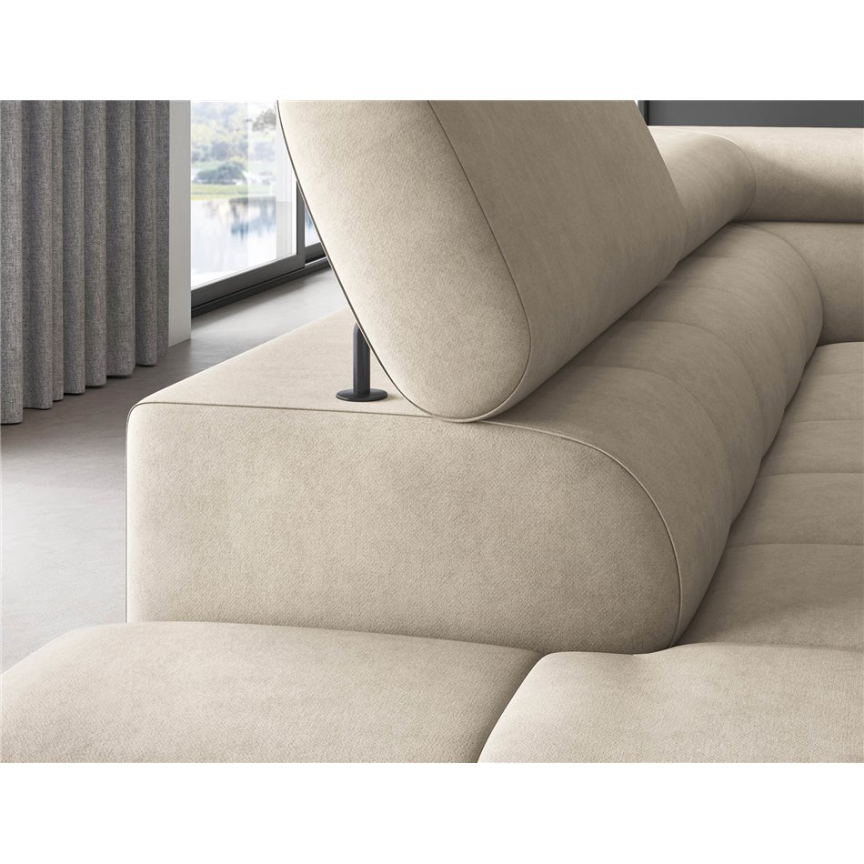 Corner sofa Elferucce L, sleeping function, Aura 18, velvet, beige, H93x200x276cm