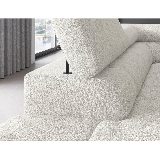 Corner sofa Elferucce L, sleeping function, Royal 01, bouclé, white, H93x200x276cm
