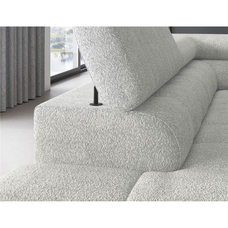 Corner sofa Elferucce L, sleeping function, Royal 03, bouclé, grey, H93x200x276cm
