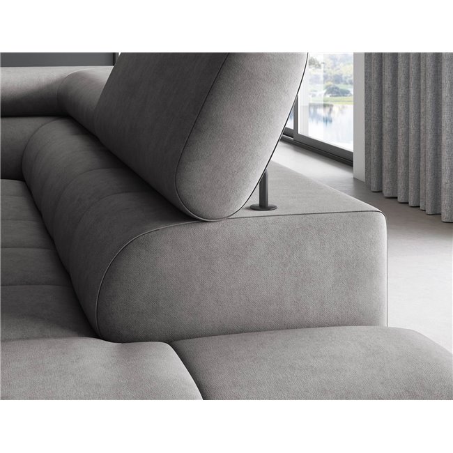 Corner sofa Elferucce R, sleeping function, Aura 04, velvet, grey, H93x200x276cm