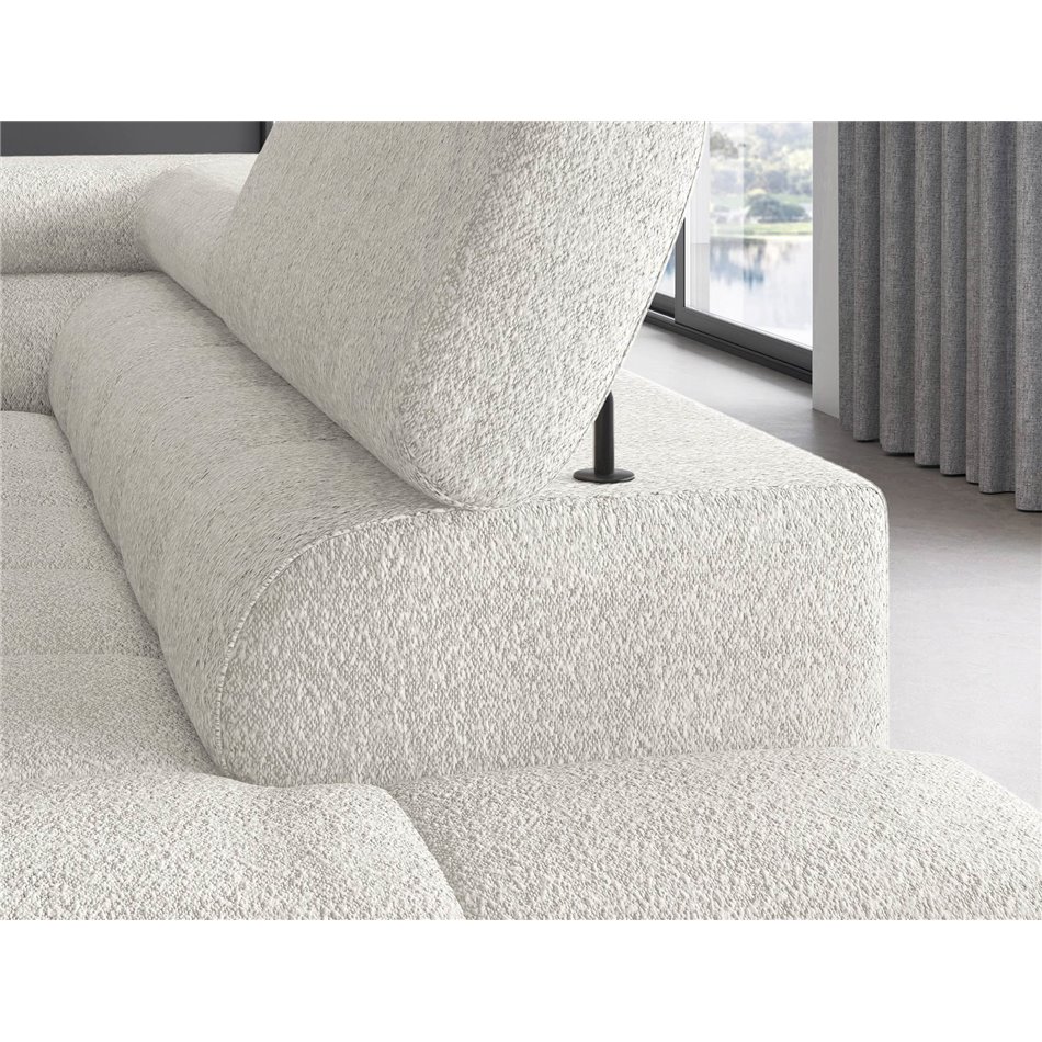Corner sofa Elferucce R, sleeping function, Royal 01, bouclé, white, H93x200x276cm