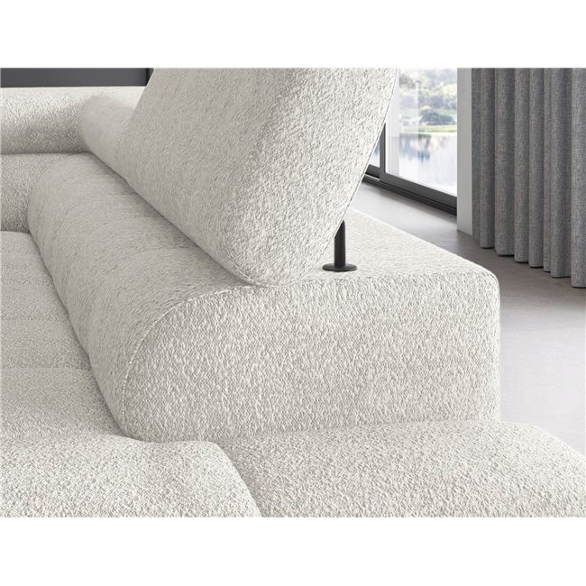 Corner sofa Elferucce R, sleeping function, Royal 01, bouclé, white, H93x200x276cm