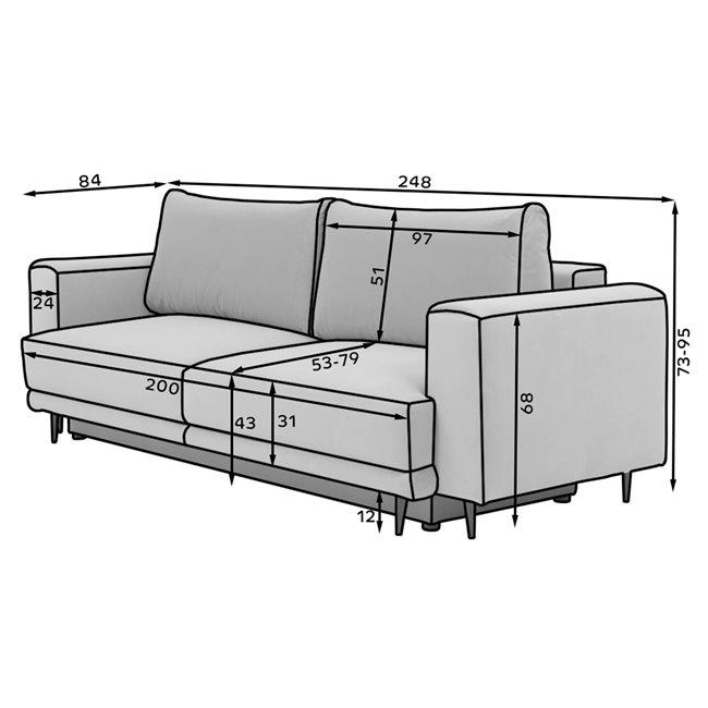 Sofa bed Edalia Royal 01, bouclé, white, H90x95x260cm