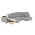 U shape sofa Elberto L, sleeping function, Raquel 03, grey, H100x165x306cm