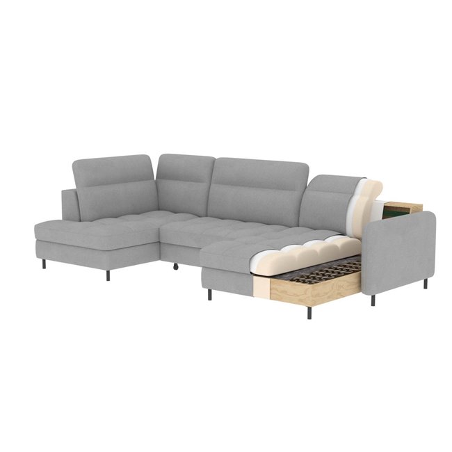U shape sofa Elberto R, sleeping function, Manhattan 18, velvet, beige, H100x165x306cm
