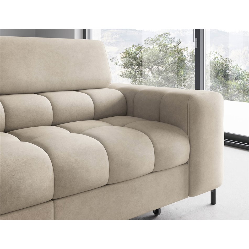 Corner sofa Elferucce L, sleeping function, Aura 18, velvet, beige, H93x200x276cm
