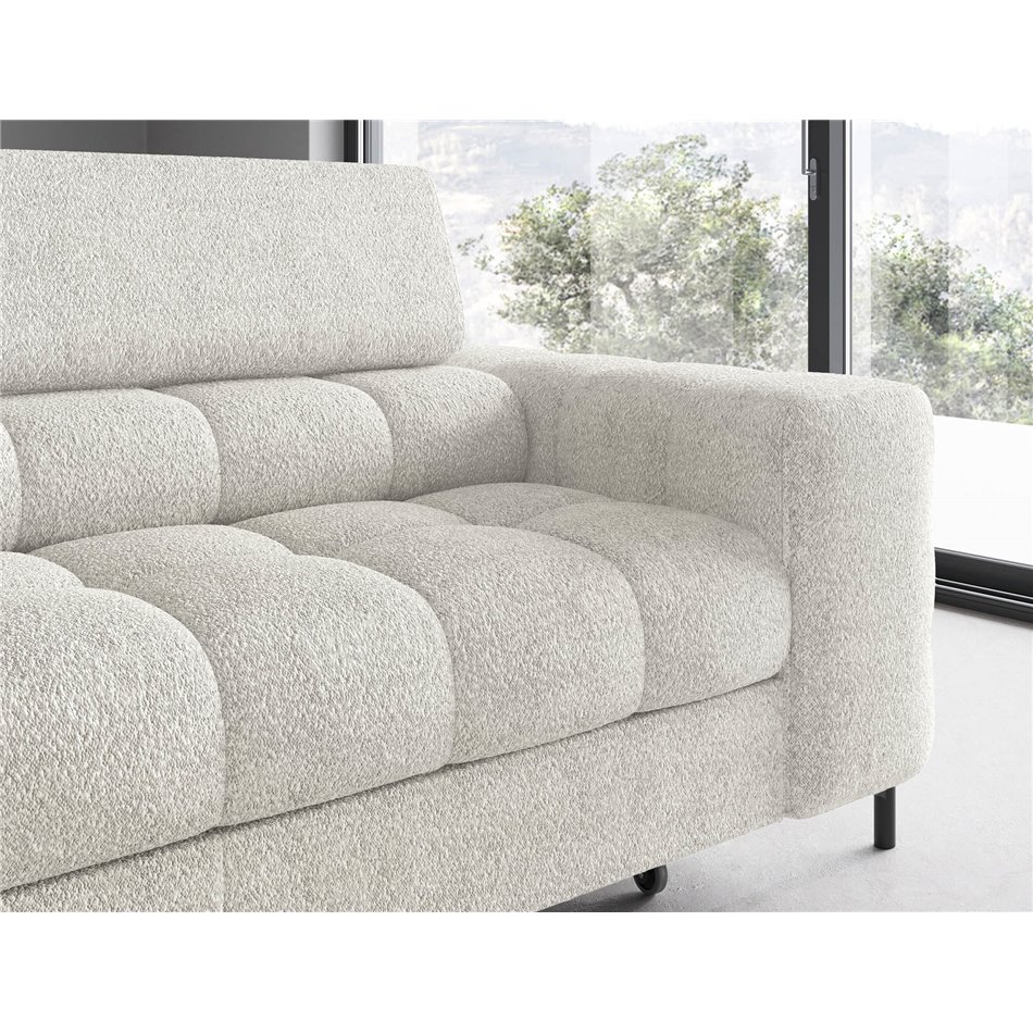 Corner sofa Elferucce L, sleeping function, Royal 01, bouclé, white, H93x200x276cm