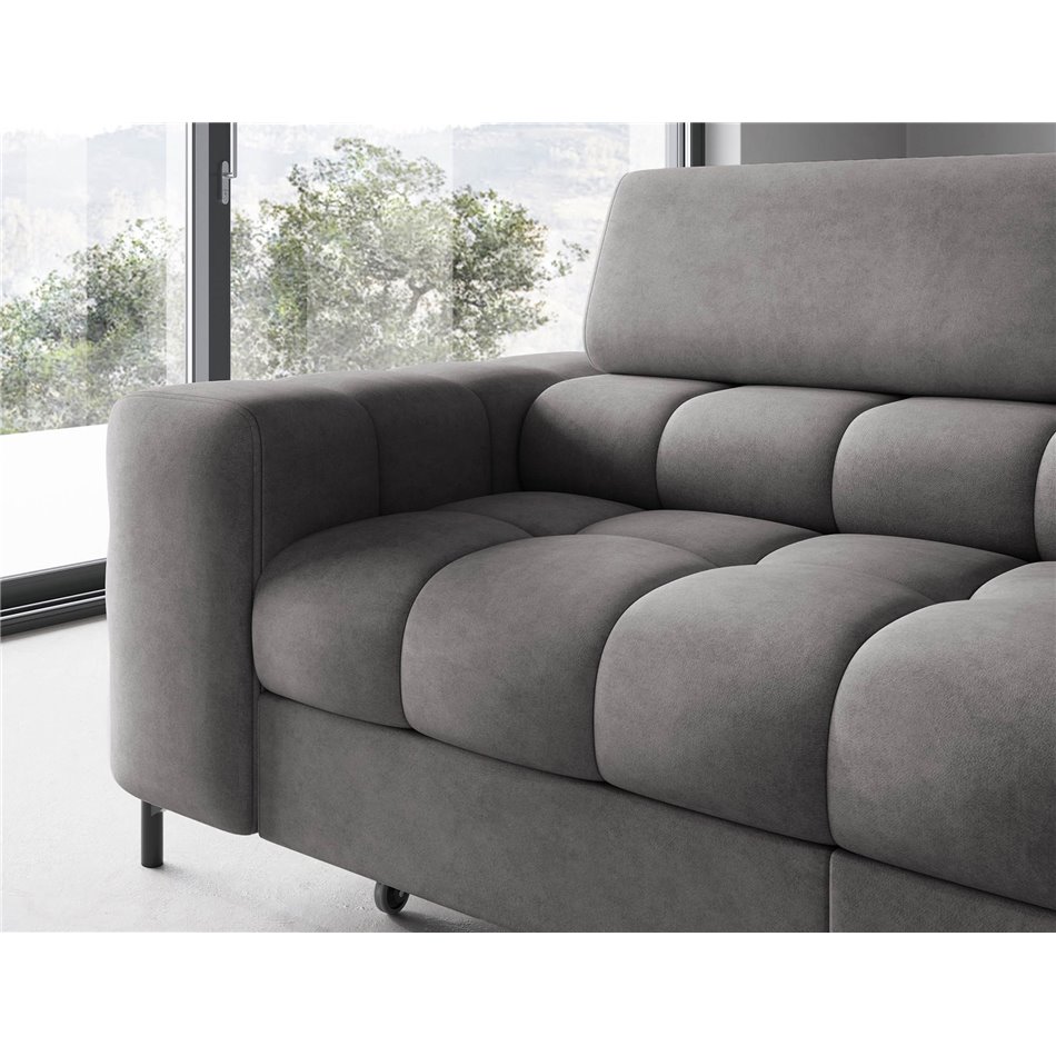 Corner sofa Elferucce R, sleeping function, Aura 04, velvet, grey, H93x200x276cm
