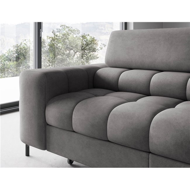 Corner sofa Elferucce R, sleeping function, Aura 04, velvet, grey, H93x200x276cm