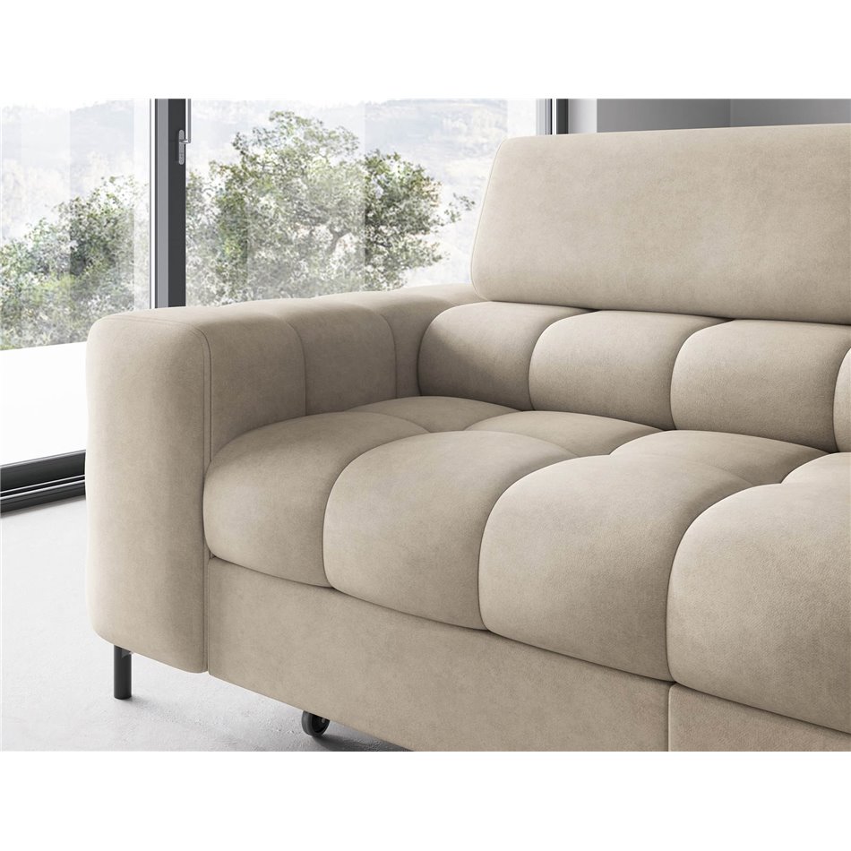 Corner sofa Elferucce R, sleeping function, Aura 18, velvet, beige, H93x200x276cm