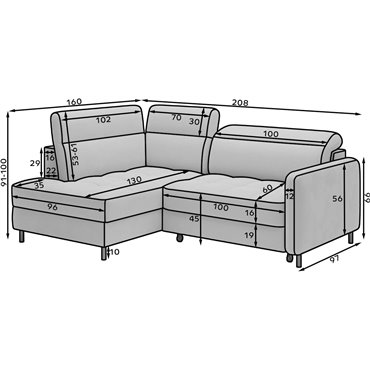 Corner sofa Elbare L, sleeping function, Manhattan 18, velvet, beige, H100x160x208cm