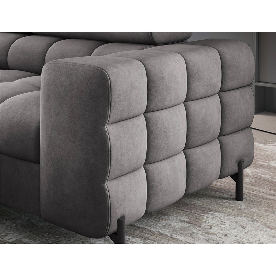 Corner sofa Elferucce L, sleeping function, Aura 04, velvet, grey, H93x200x276cm