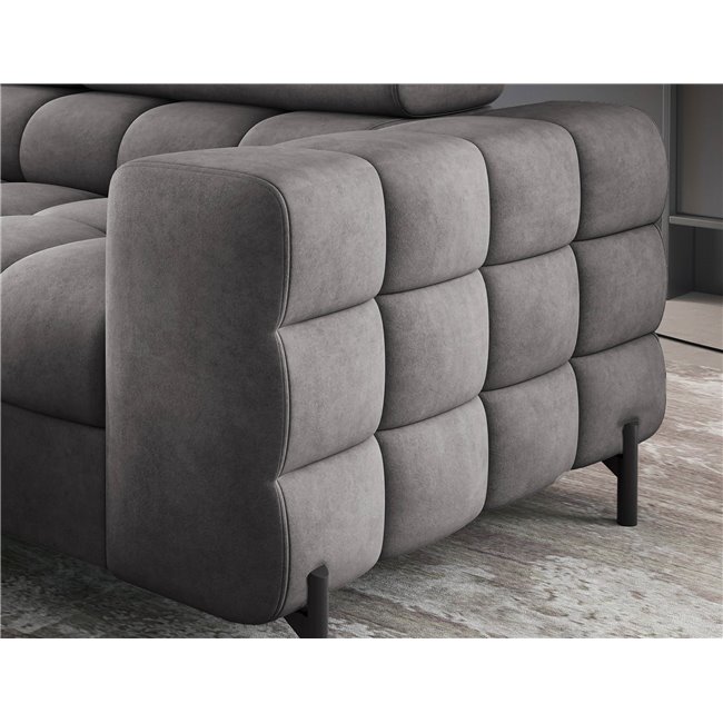 Corner sofa Elferucce L, sleeping function, Aura 04, velvet, grey, H93x200x276cm