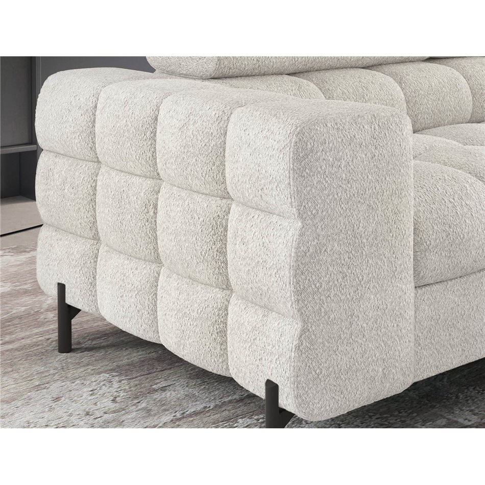 Corner sofa Elferucce R, sleeping function, Royal 01, bouclé, white, H93x200x276cm