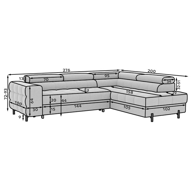 Corner sofa Elferucce R, sleeping function, Royal 20, bouclé, beige, H93x200x276cm