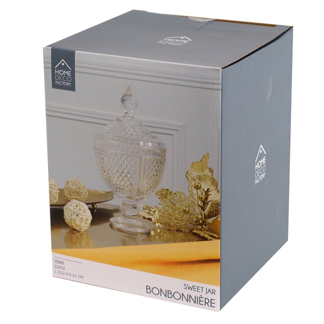 Candy jar DIAMANT, with lid, glass, H28cm D15.2cm