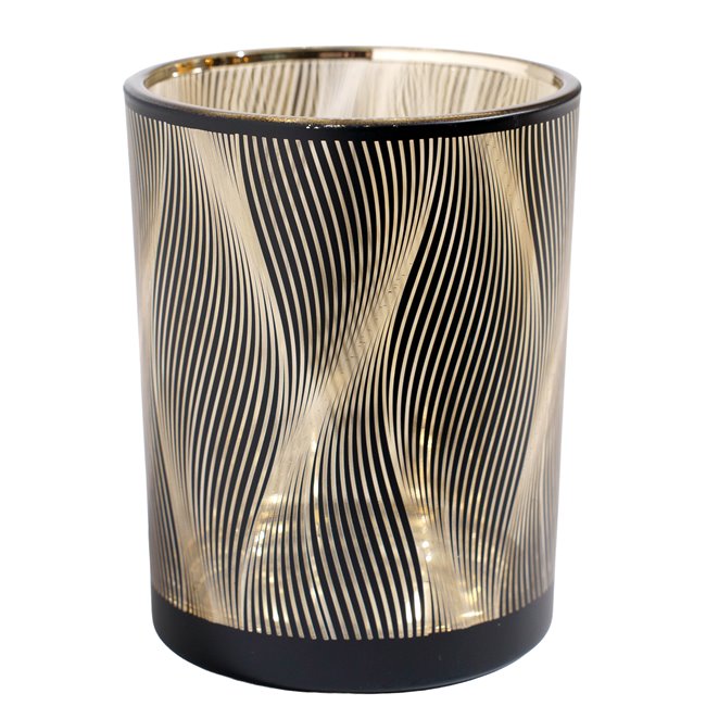 Candle holder, black, glass, H13cm, D10cm