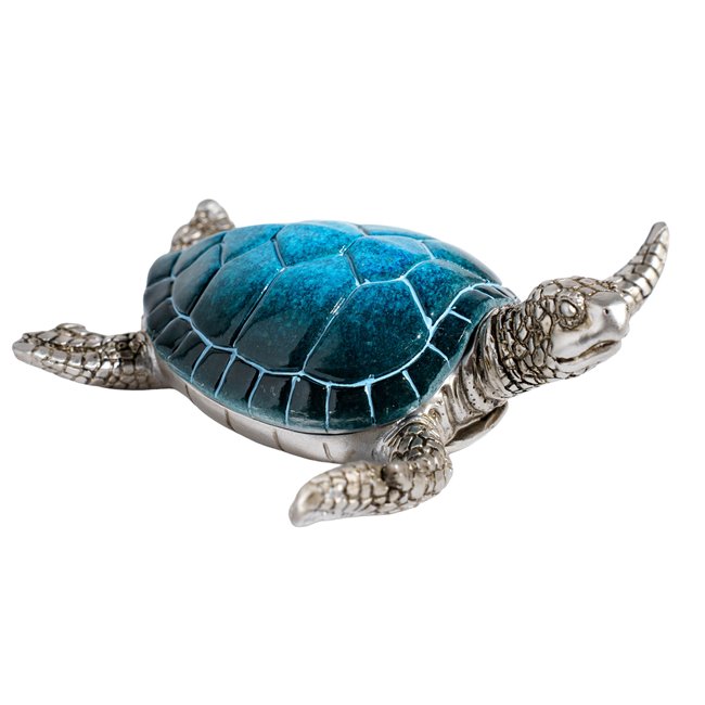 Deco figurine box with lid Turtle, blue/silver, H5x16x16cm